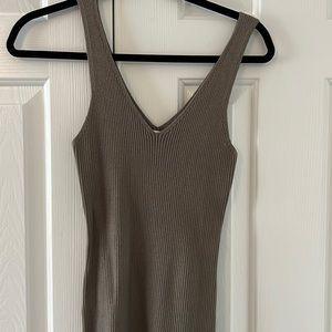 Olive Green Ribbed Pink Lily Midi Dress - Size Small